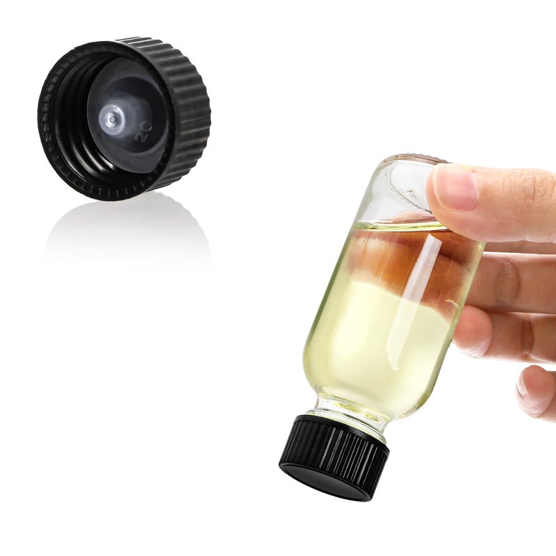 Bekith 30 Pack Boston Round Glass Bottle with Black Cap, 1 oz (30ml) Clear Glass Bottles Small Travel Bottle - Image 4